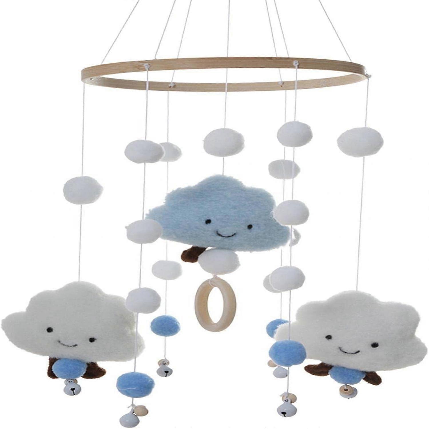 Cloud fur ball wind chime hanging blue