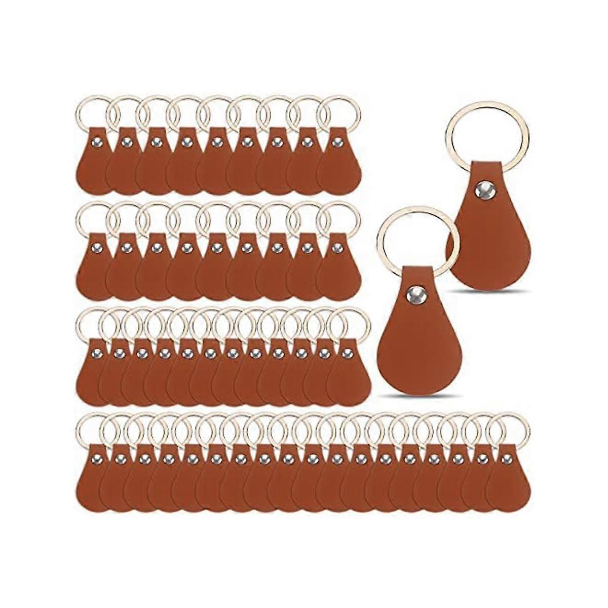 50Pcs DIY Leather Keychains Brown Blank Key Fob Rivets Keychain for Car Key Home Door Key Small Dec