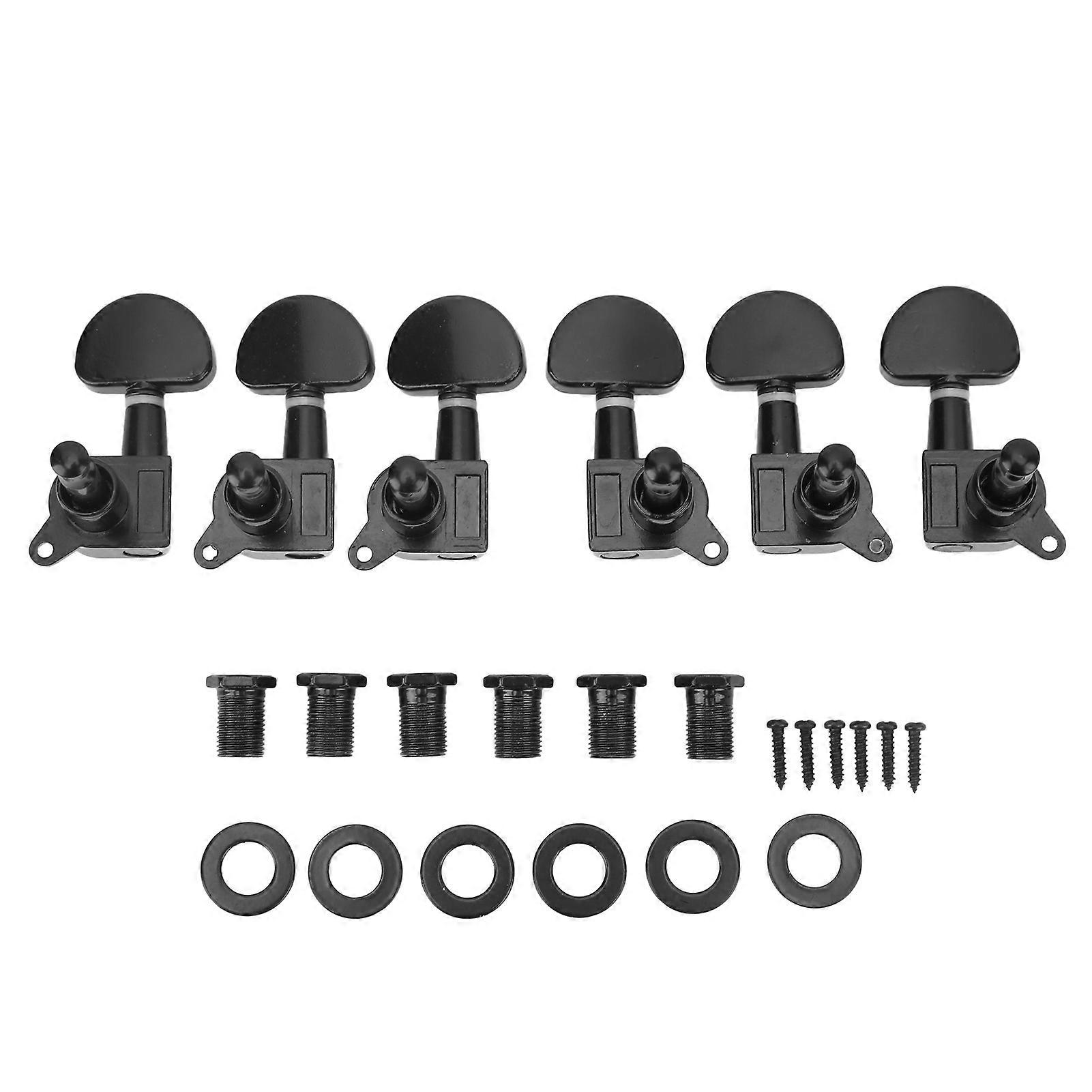 3R3L Guitar Locking Tuners Semicircle Head Heavy Duty Internal Gear Bevel Angle String Tuning Pegs Black