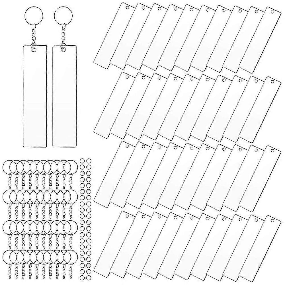 120 Pieces Rectangle Acrylic Key Chain Transparent Acrylic