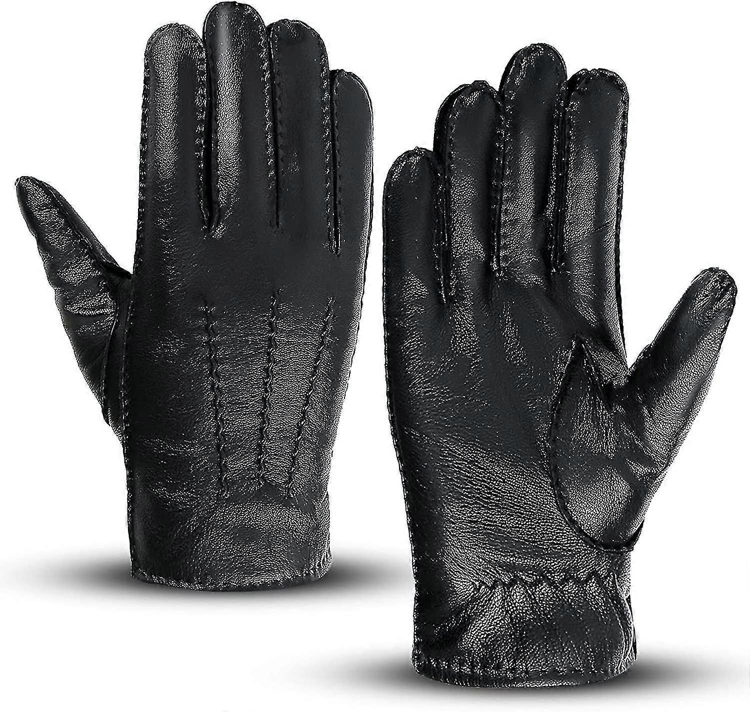 Gants en cuir véritable pour hommes. Gants d’hiver haut de gamme avec doublure en cachemire