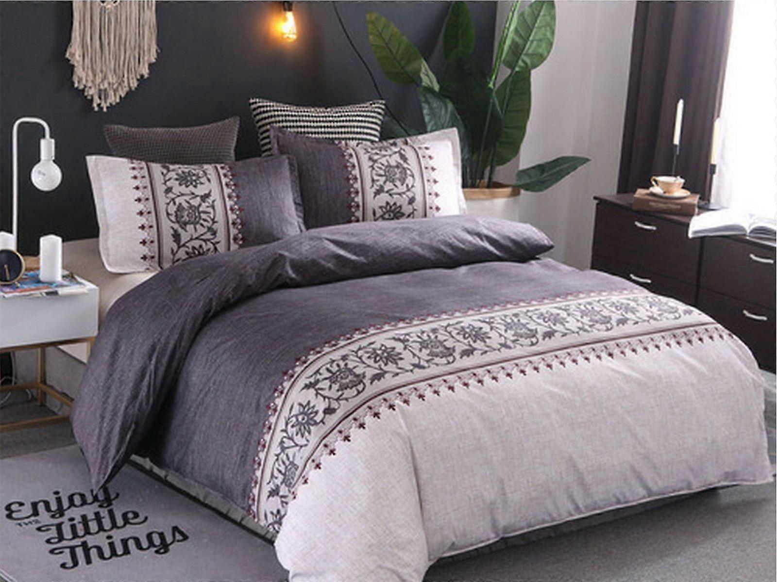 King Quilt Cover Bedding Set Dark Grey