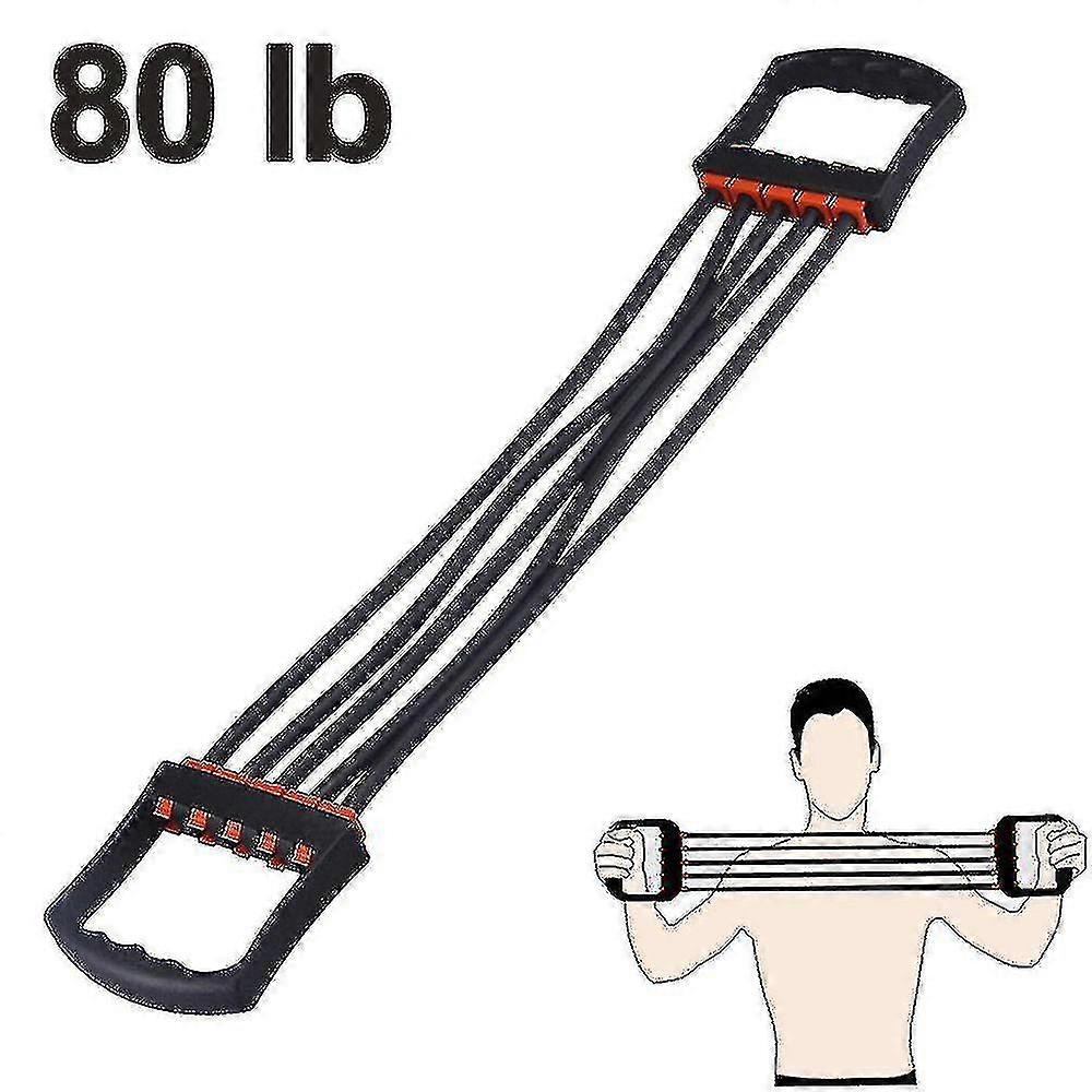 80lbs Adjustable Chest Expander 5 Ropes Exercise System(color:black)