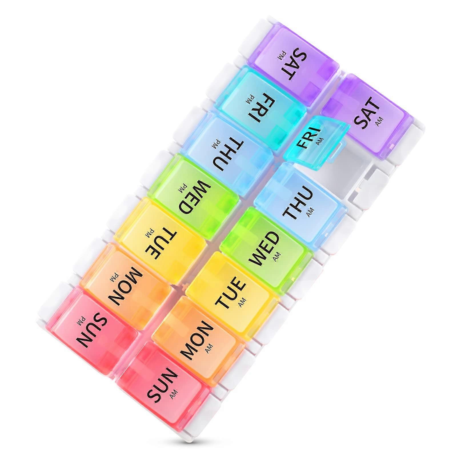Pill Box Organiser 7 Day for AM and PM, Pop Open Pill Case Twice a Day Weekly with 14 Large Compartments