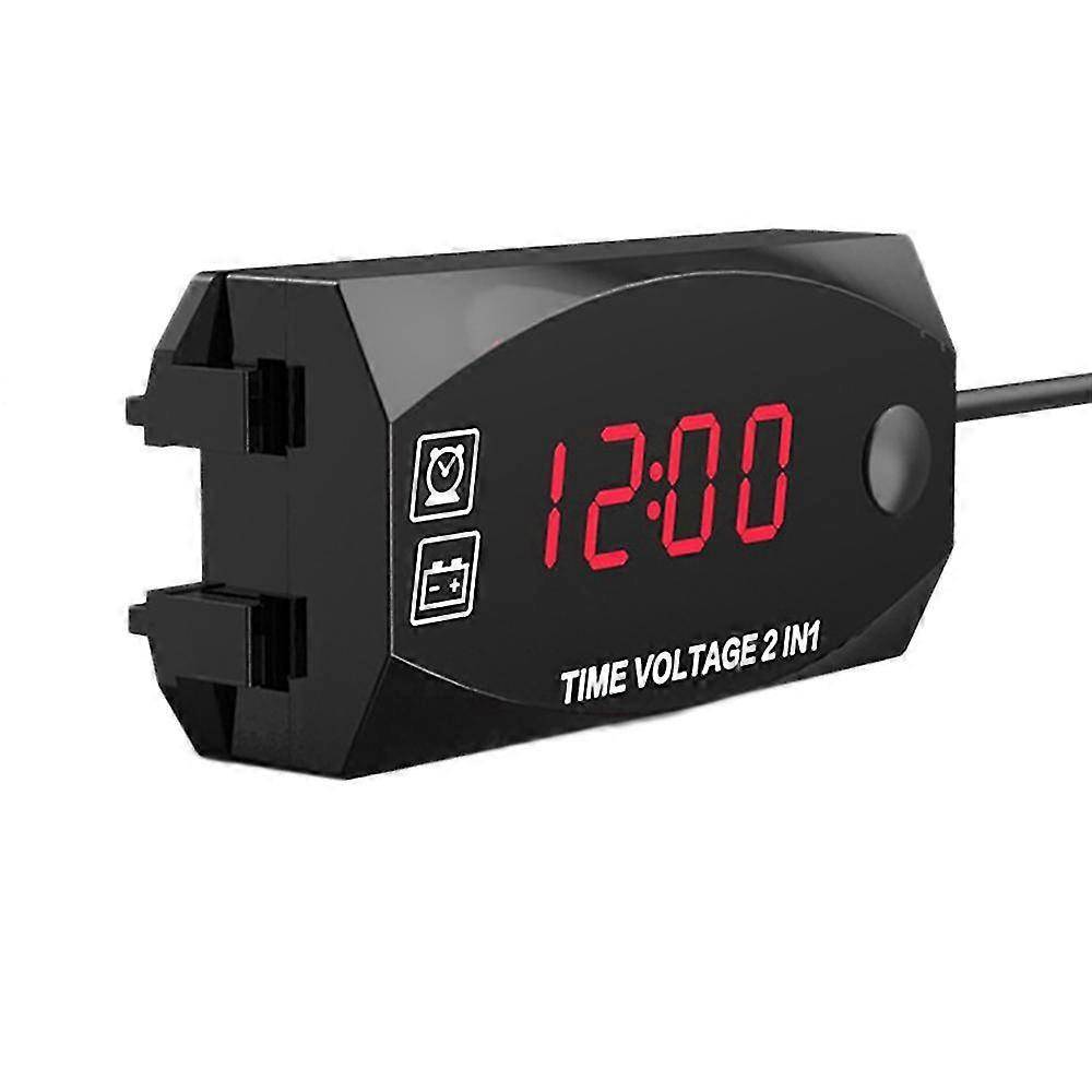 Voltmeter 12v Waterproof 2 In1digital Electronic Clock For Motorcycle/car Red