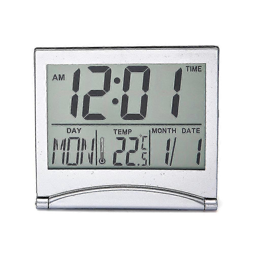 Folding Lcd Digital Clock Date Temperature Display Travel Portable Alarm Clock-colorwhite Yi