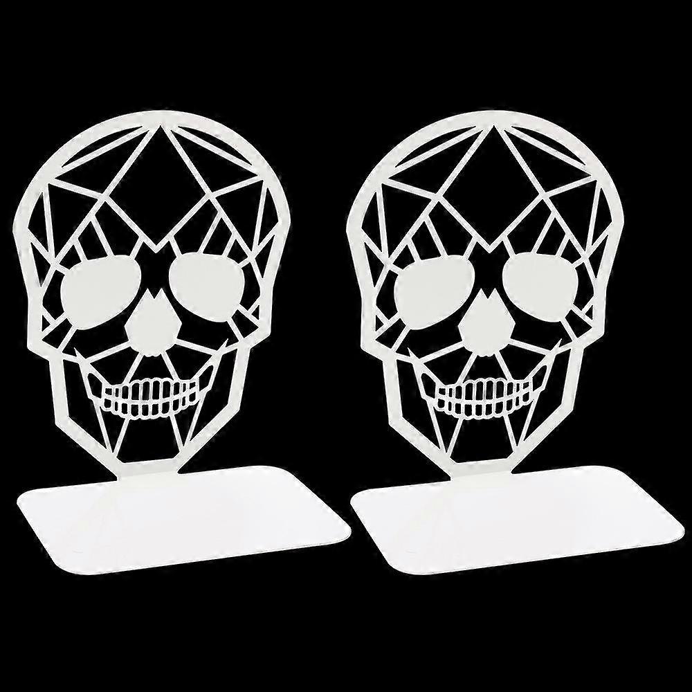 Metal Skull Design Black Bookend (1 Pair-white)