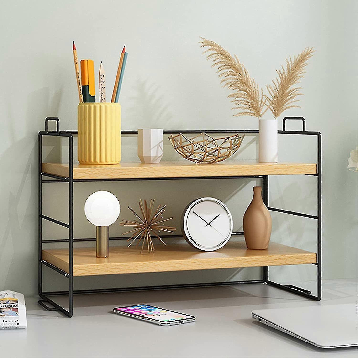 Freistehendes Schreibtischregal, stapelbares Schreibtisch Bücherregal Aufbewahrung Gewürzregal Organizer DIY Tisch Bücherregal (2 Ebenen)