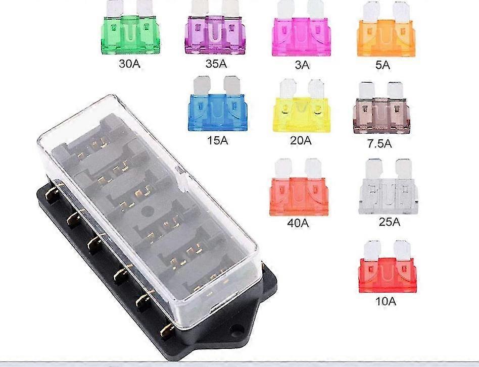 Bh-4p 12v 24v 32v 6 Way Standard Blade Fuse Holder Fuse Box For Boat Camping Car And Other Vehicle, With 10 Blade Fuse