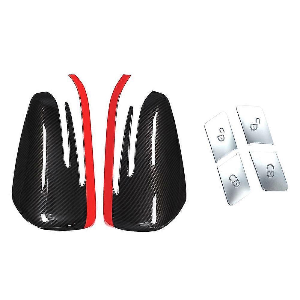 2 Pcs Abs Side Door Rearview Mirror Cap Cover & 4 Pcs Car Door Unlock Buttons Sequins Decoration Co