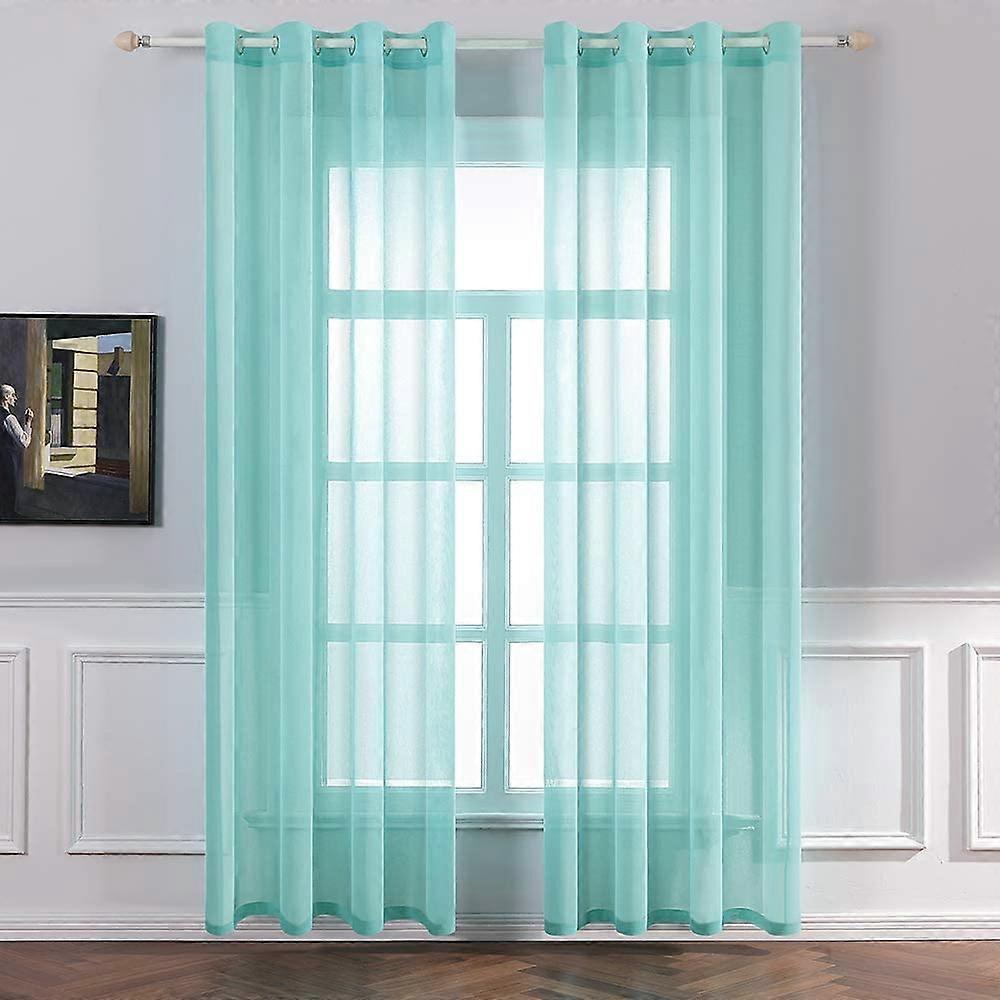 Set of 2 Sheer Voile Curtains with Eyelets,Transparent Look,Curtains Made of Voile Polyester,Eyelet Curtain,Transparent,132x183 Cm(WxH),Turquoise