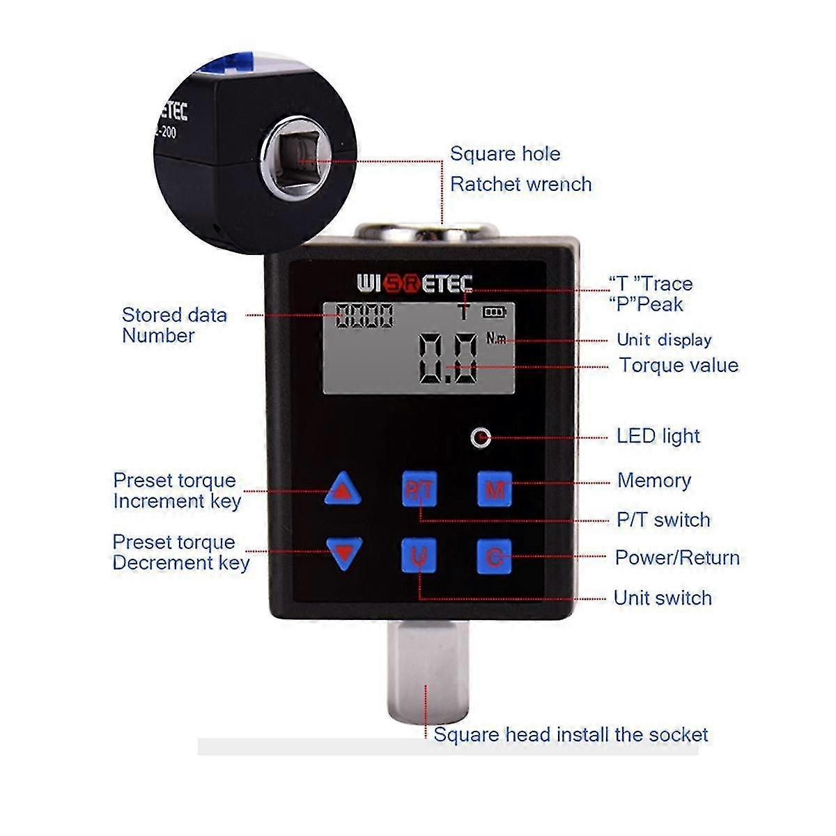 Digital Torque Meter Digital Backlight Display Two-ways Measurement Two Working Modes Adjustable Tqa2-340