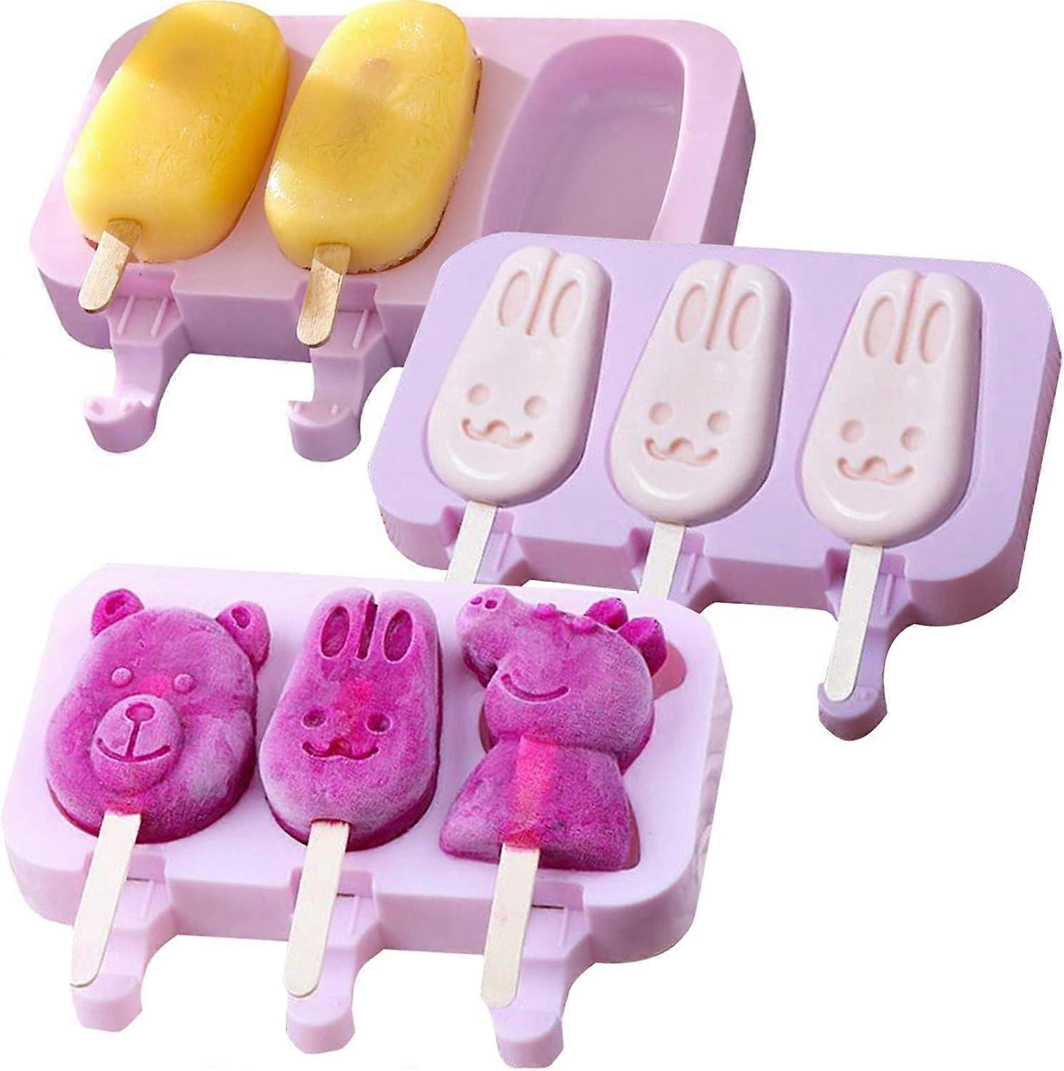 Ice Cream Mould Silicone 3 Pack Popsicle Moulds Ice Pop Maker for DIY Ice Cream Food Grade Cake Mold Homemade Chocolate Dessert Ice-Lolly Purees with 