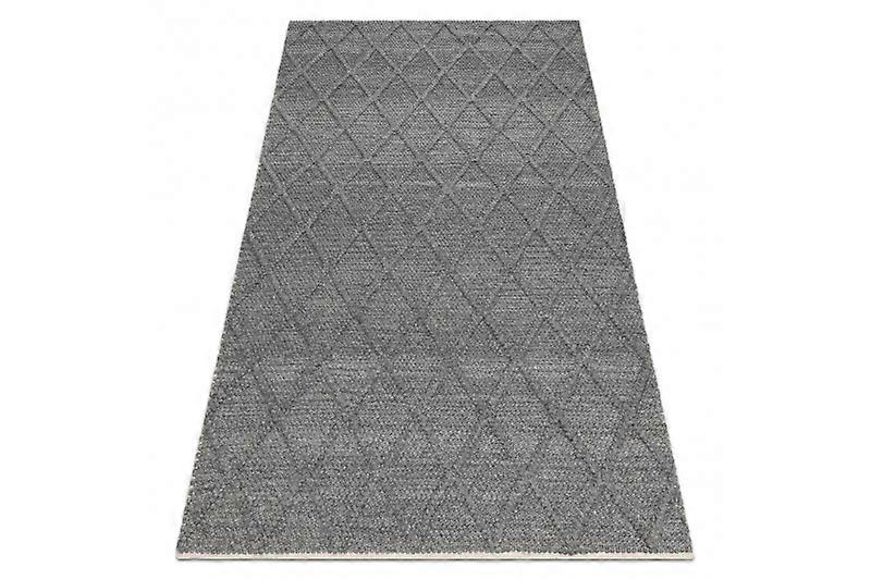Wool carpet TAHAR 99001K anthracite - HAND-WOVEN loop, rhombus, boho