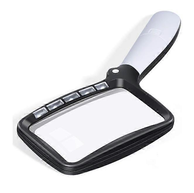 Kaome Rectangular Reading Magnifier with 5 LED Lights, 2 Intensity Modes and 2x Magnification for Elderly or Poor Eyesight,Reading Inspection Hobby Cr