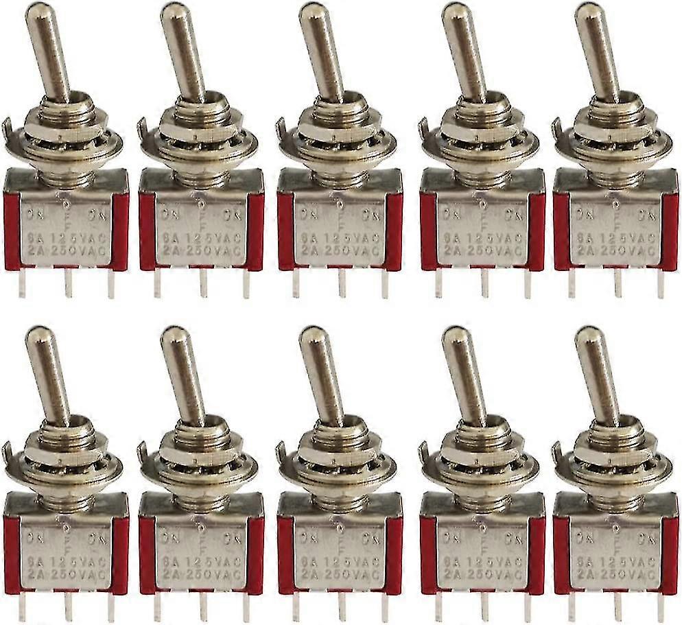 10 Piece Mini Toggle Switch, Ac 125v 6a / 250v 2a 3 Pin Spdt On-off-on 3 Pin 3 Position Spdt Self-locking Toggle Switch For Auto Parts Red