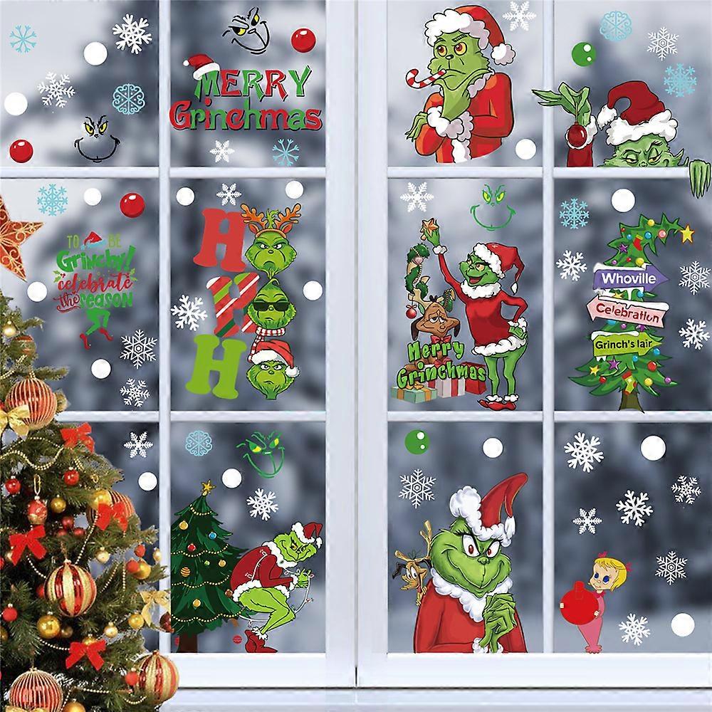 Christmas The Grinch Removable Window Stickers Clings Art Decal Wall Home Shop Party Decoration Decors