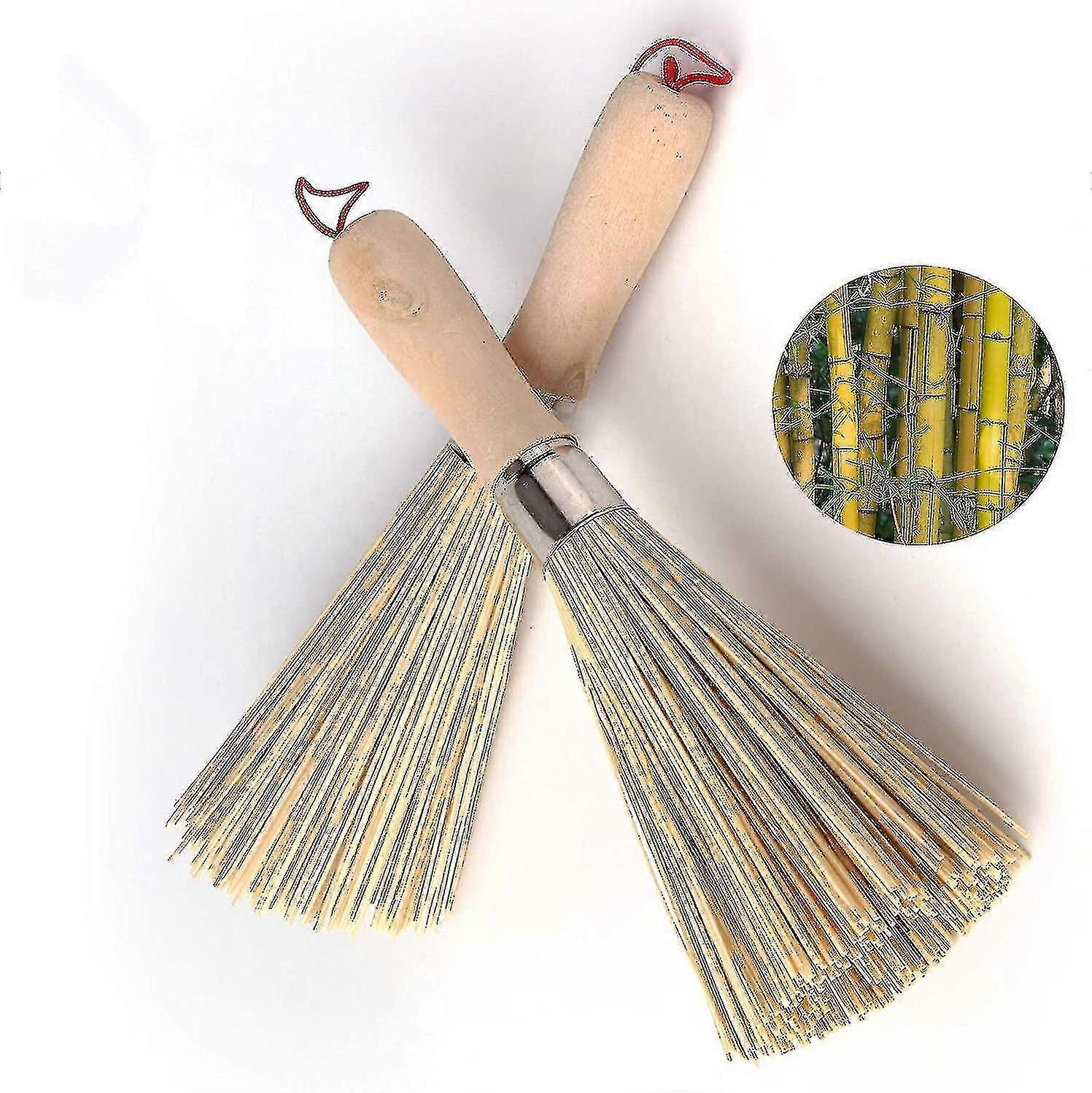 2pack Traditional Natural Bamboo Wok Brushes , Kitchen Cleaning