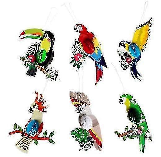 6pcs Hanging Parrot Paper Honeycomb Decorations For Tropical Birthday Party Tropical Birds Honeycomb Paper Cutouts-XT