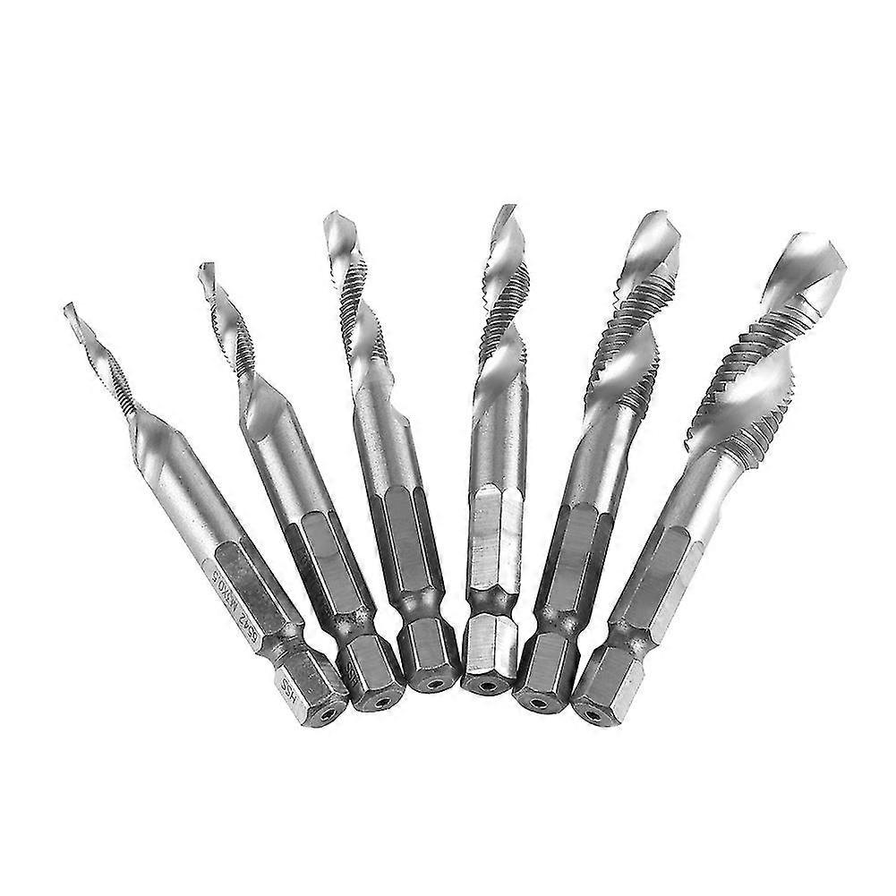 6pcs HSS4341 High Speed Steel Hex Shank Combination Screw Tap Drill Bit Set M3-M10