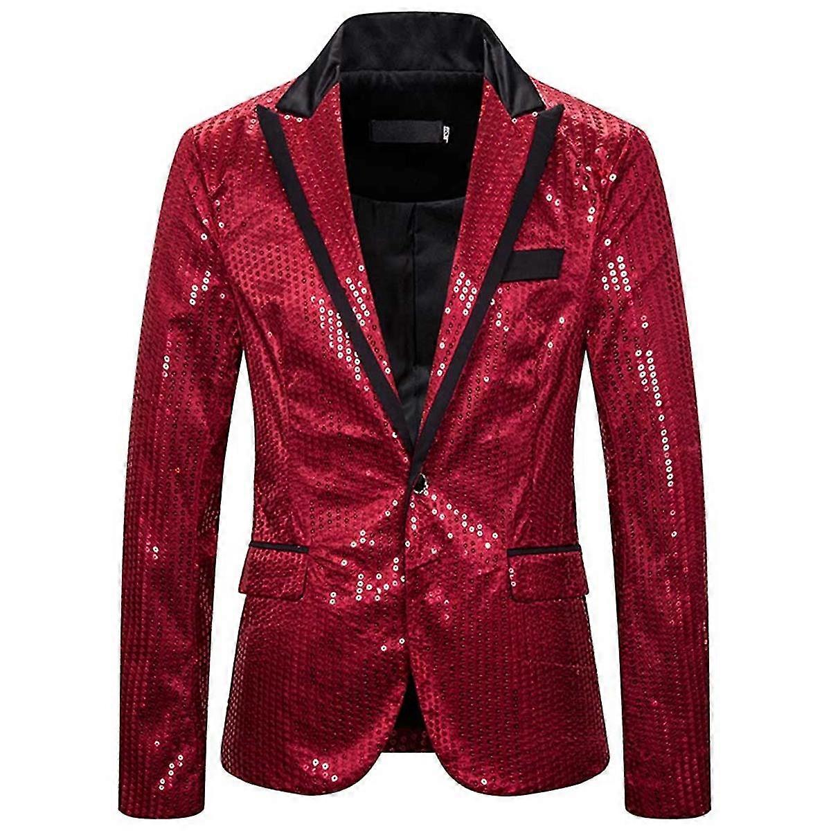 Men's Sequined Suit Jacket Peak Lapel