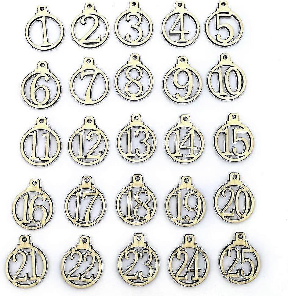 Wooden 1-25 Number Countdown Calendar Markers Gifts Christmas Advent Calendar Tags 25pcs