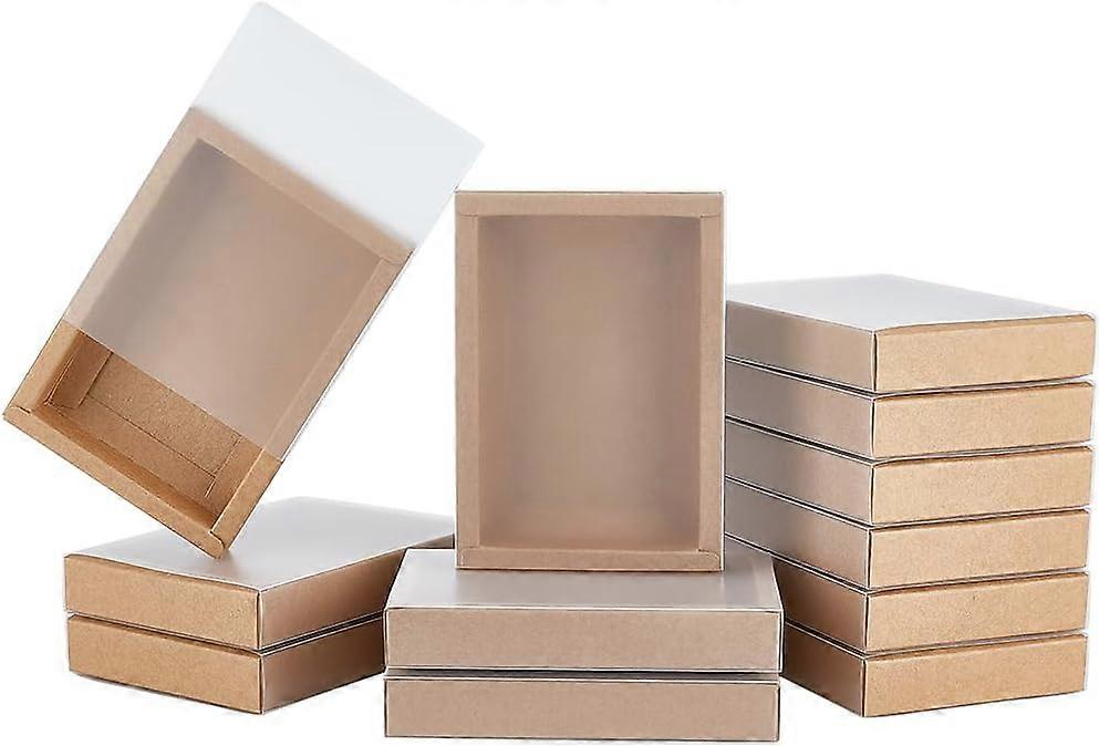16PCS Kraft Gift Drawer Box with Translucent Plastic Lid Gift Drawer Box with PVC Frosted Window 5.4x3.8x1inch Peru
