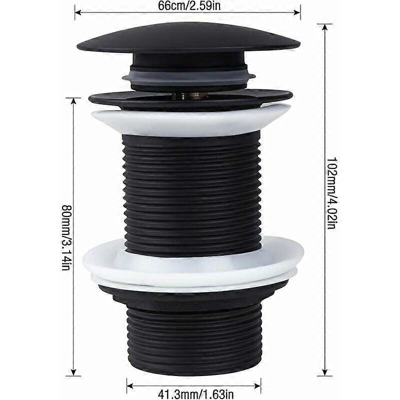 EasyByMall Bouchon D'Évier Lavabo 66 Mm Noir Mat - Bonde Pop-Up Clic-Clac En Laiton, Pour Salle De Bain Et Cuisine !