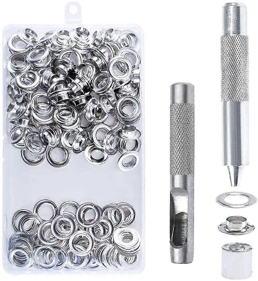 100pcs Sets Eyelets 14mm Grommet Kit Eyelets Tools Metal Grommet Eyelet Kit With Eyelet Tools For Canvas Tarp Tent Repair Silver