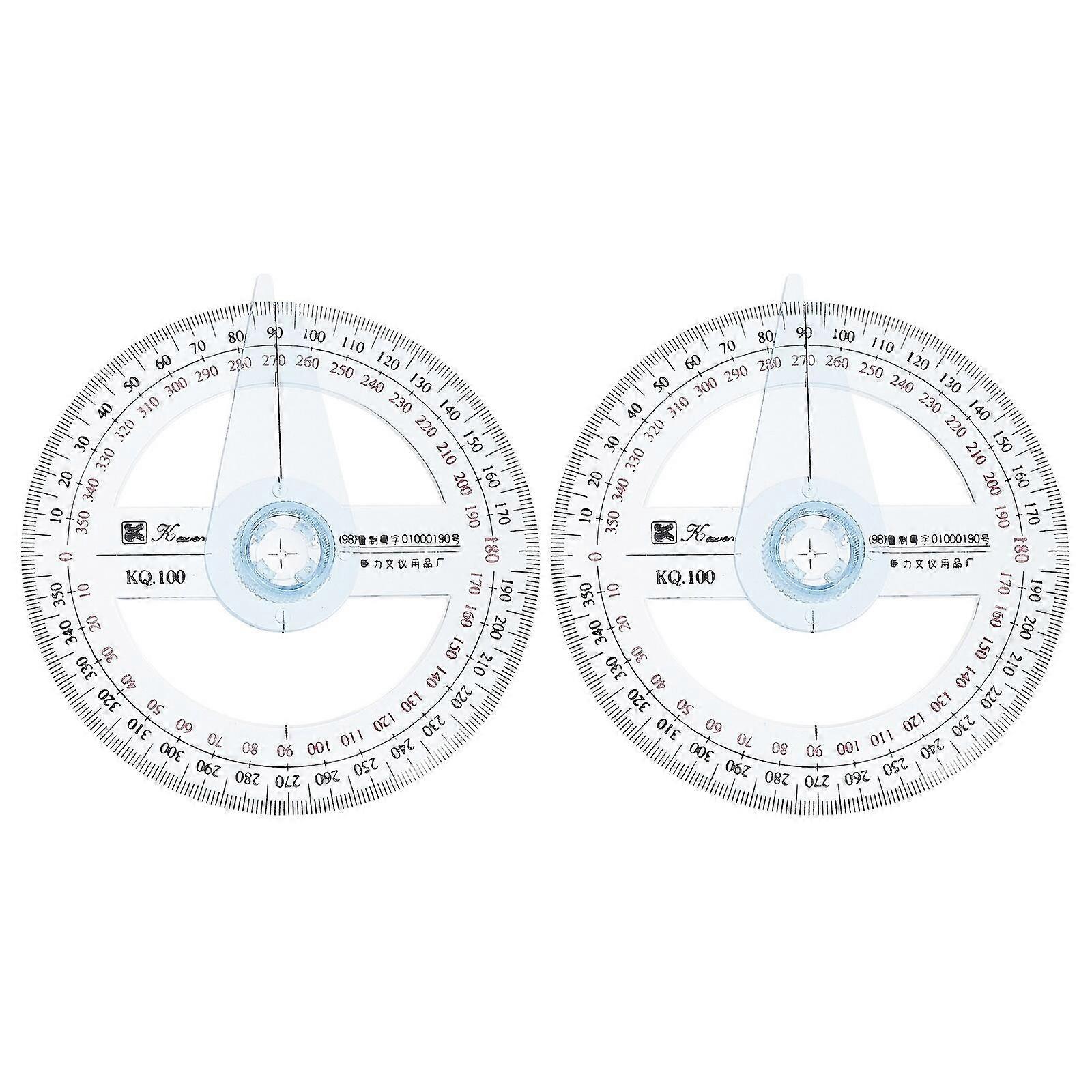 2Pcs 360-degree Circle Protractor For Primary School Students Transparent Plastic Full Circle Goniasmometer Rotating Protractors