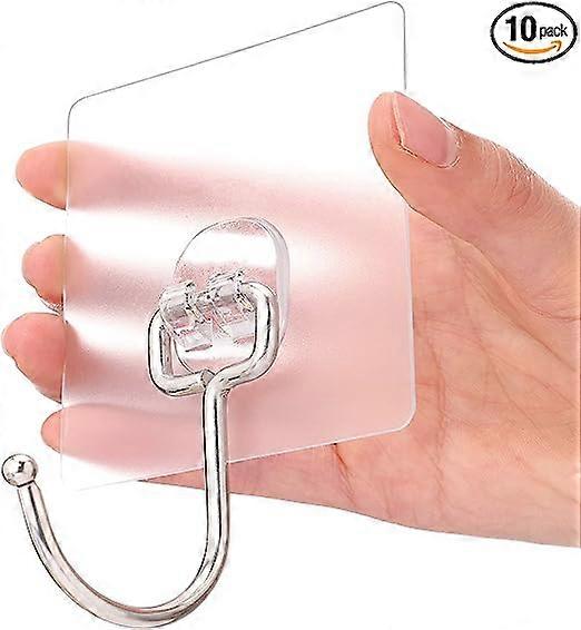 10-Pack All-Purpose Large Adhesive Hooks, Heavy Duty Hold 37 lb(Max) Wall Hooks for Hanging, Large Waterproof Stick on Hooks for Organization