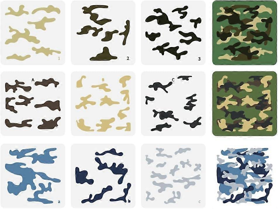 9 Pcs Layered Camouflage Stencil 5.9x5.9inch Reusable Camo Print Spray Drawing Template DIY Art Camouflage Pattern Home Decoration Stencil for Paintin