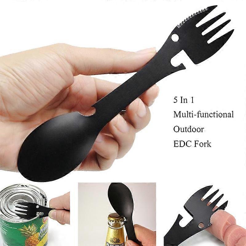 Outdoor Survival Tools 5 in 1 Camping Multi-functional EDC Kit Fork Spoon Bottle/Can Opener Hiking