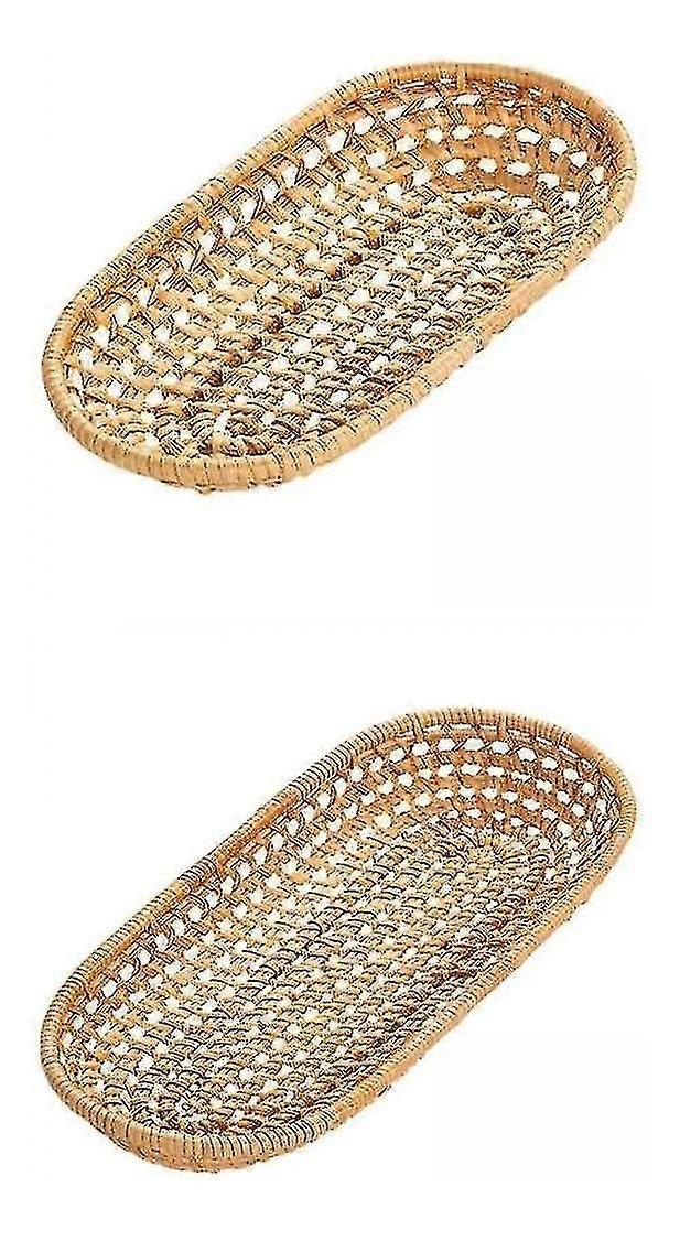 Wicker Fruit Basket, Bread Basket, Tray (2pcs)