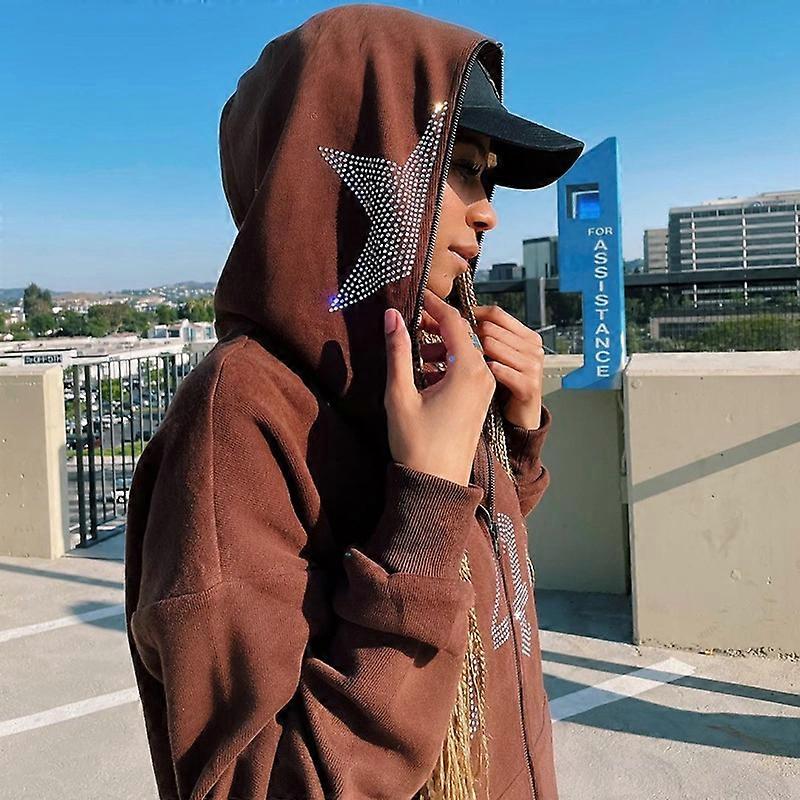 Sudadera con capucha y cremallera Y2k Ropa con estampado de