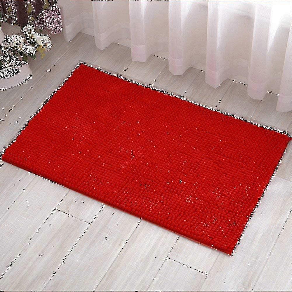 Bath Rug Super Soft Absorbent Non Slip Microfiber Chenille Carpet,red