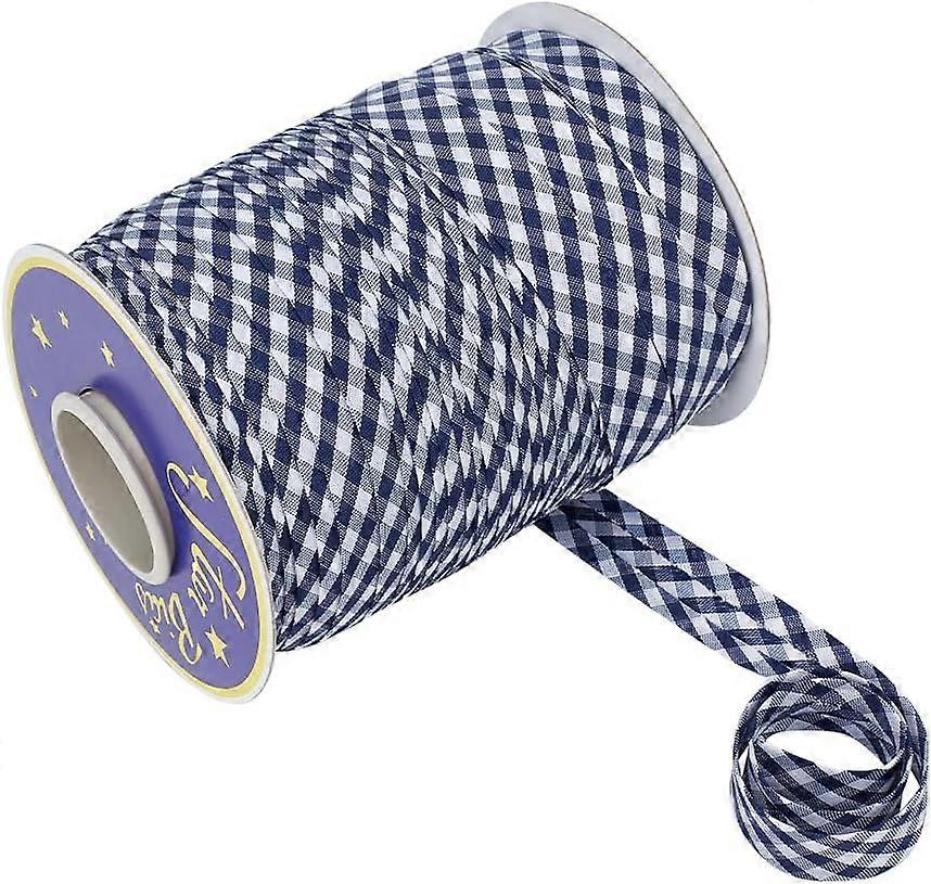 100 Yards Double Fold Bias Tape 0.6 Inch Gingham Bias Binding Tape Polyester Pre-fold Bulk Bias Tape for Sewing Seaming Hemming Piping Quilting Midnig