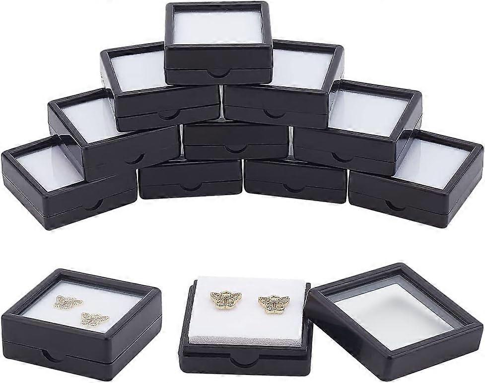10 Pack Black Gemstone Display Box 1.63x1.63x0.63inch Diamond Storage Show Container with Clear Top Lids for Gems Coins Jewelry Packing