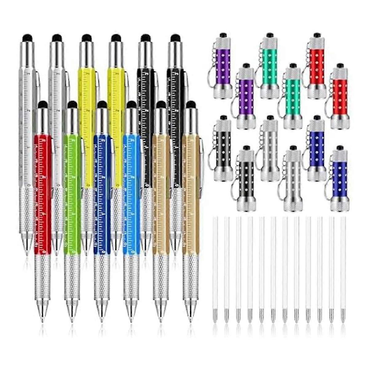 Set di penne regalo 6 in 1 da 36 pezzi, include righello, livella, penna a sfera, cacciavite, torcia a LED