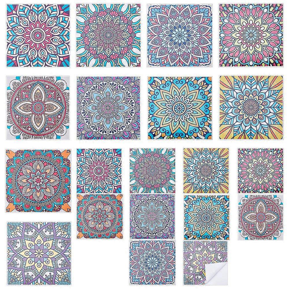 2Sets 2 Style Square PVC Self-Adhesive Mandala Pattern Paper Wall Stickers for Shelf Liner Dresser Drawer Locker Kitchen Colorful 1set/style