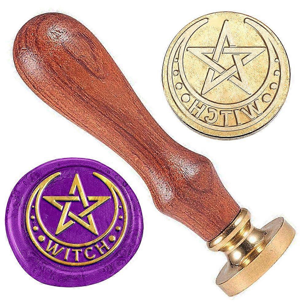 Star Wax Sealing Stamp 1" Removable Brass Stamp Head with Wood Handle Star Moon Wax Stamp with Word "Witch" for Envelopes Party Invitations Wine Packa