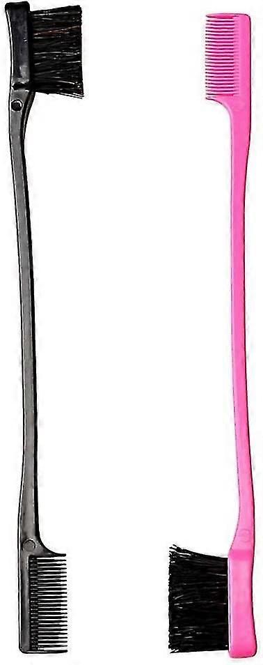 2-piece Set Of Edge Control Brushes, Double-sided Edge Brushes (pink And Black)