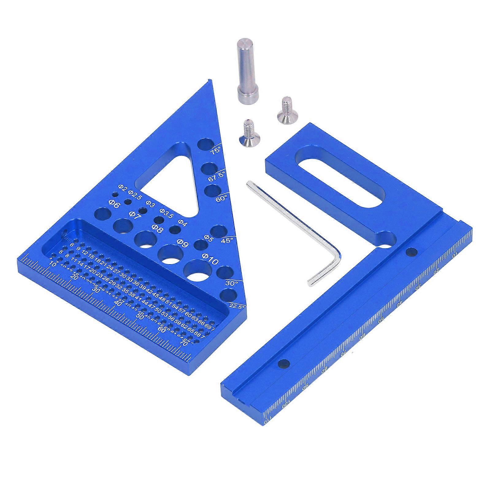 Woodworking Square Protractor Aluminum Alloy Miter Triangular Ruler Multi Angle Layout Measuring Tool Blue