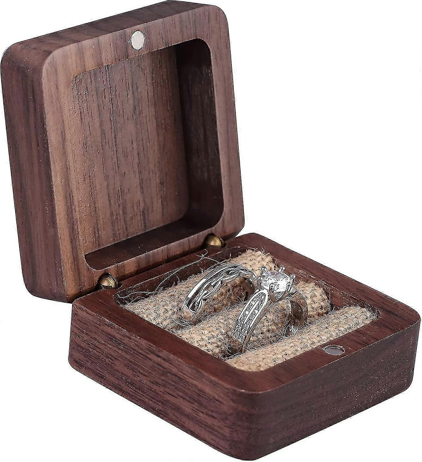 Antique Solid Wood Magnetic Ring Jewelry Box