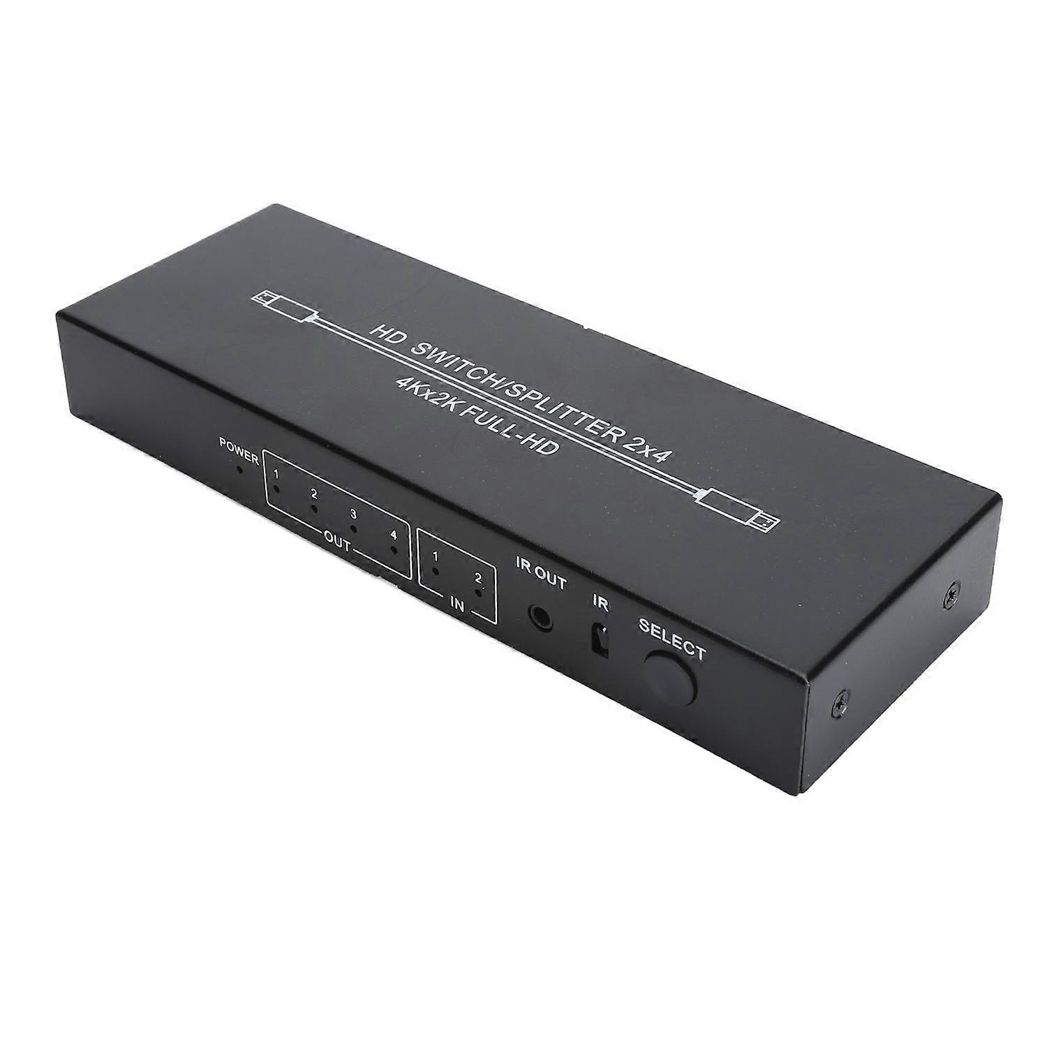 HD Multimedia Interface Splitter 2 in 4 Out 4K HD Switcher with Remote Control for Monitors TVs Proj