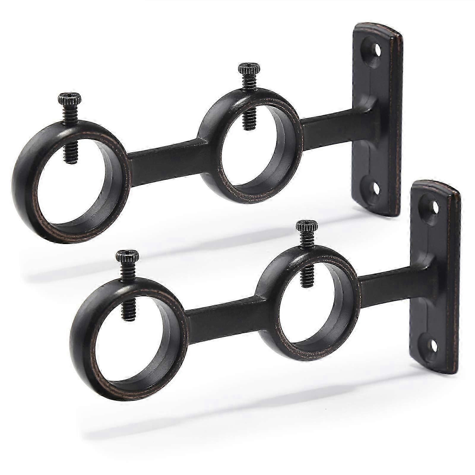 Curtain Rod Bracket, 2Pcs Double Curtain Rod Holder, Double Rod Brackets Hooks for Bedr