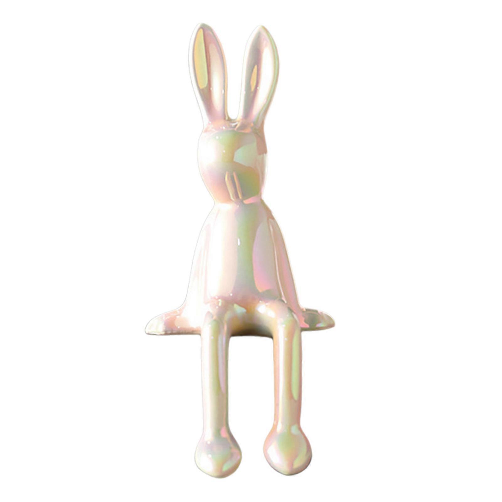 Elegant Ceramic Rabbit Ornament Animal Figurine for Tabletop and Bookshelf Display Glazed Pottery Sculpture White