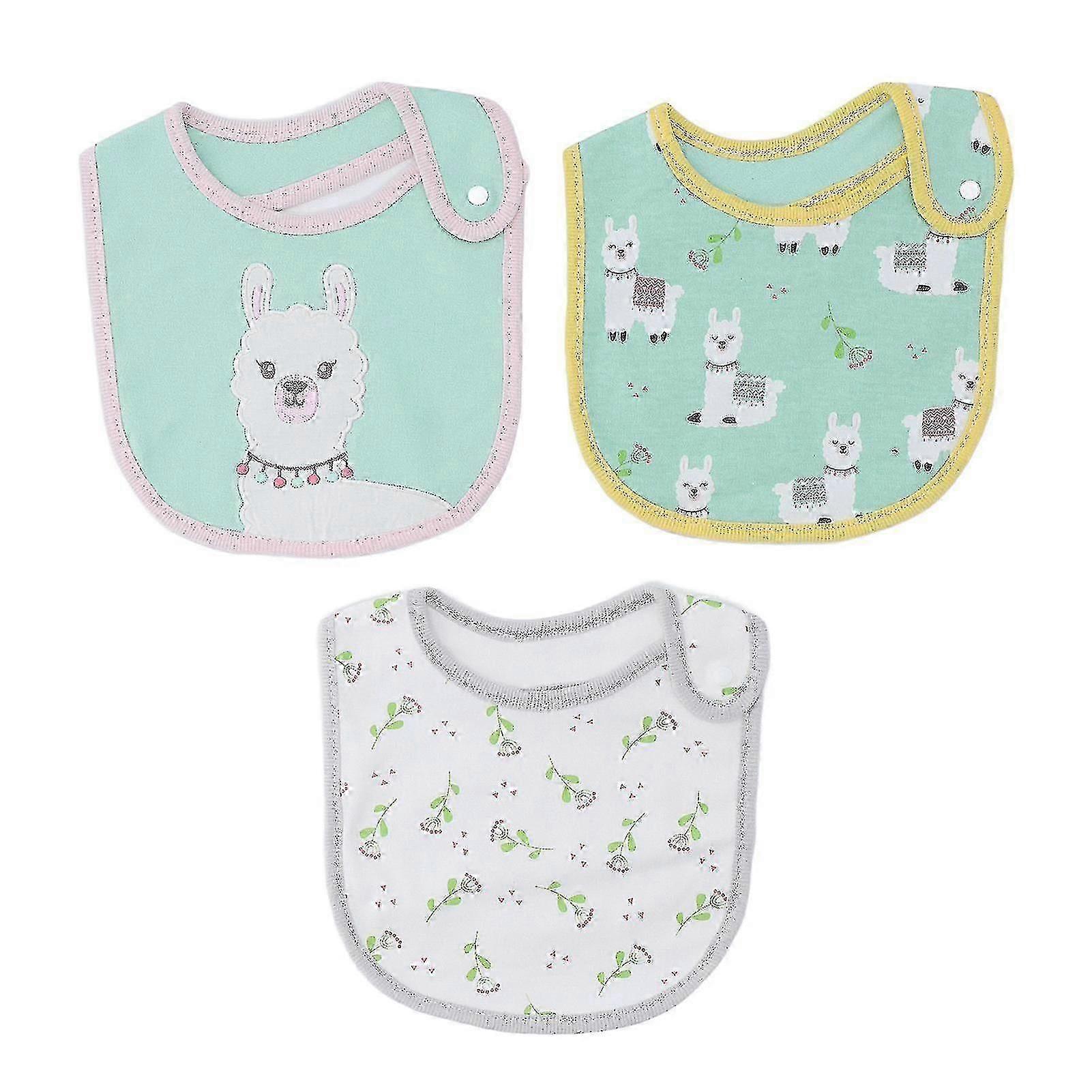 Alpaca Baby Bibs - Cute Print 3pcs Soft Cotton Absorbent with Snap Closure - Perfect for Teething and Drooling
