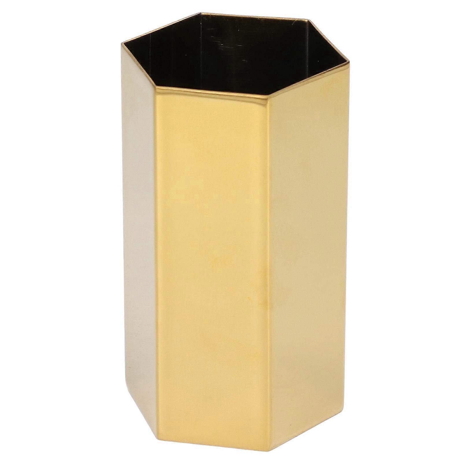 Pen Holder Hex Stainless Steel Gold Electroplating Durable Glossy Corrosion Resistant Wide Application Pencil Holder