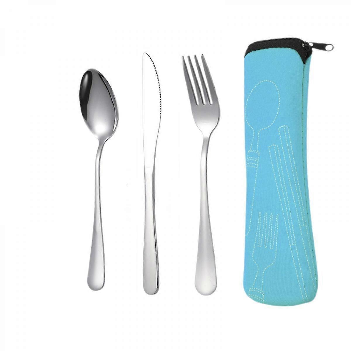 JUSCH 3 Pieces Flatware Sets Knife, Fork, Spoon,  Rustproof Stainless Steel Tableware Dinnerware with Carrying Case for Traveling Camping Picnic Worki